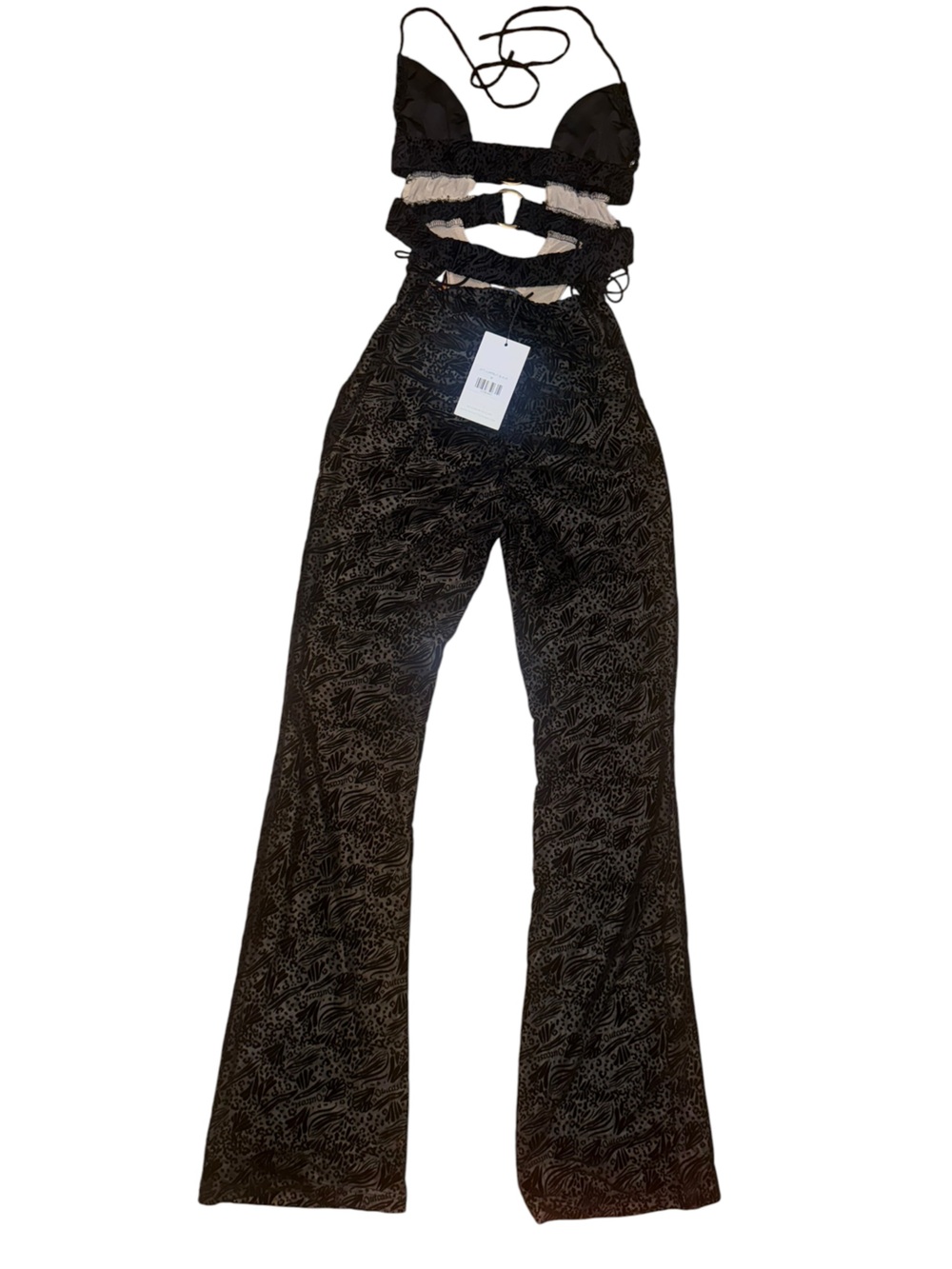 Open-Back Black Lace-Up Wide-Leg Jumpsuit - Picture 4 of 16
